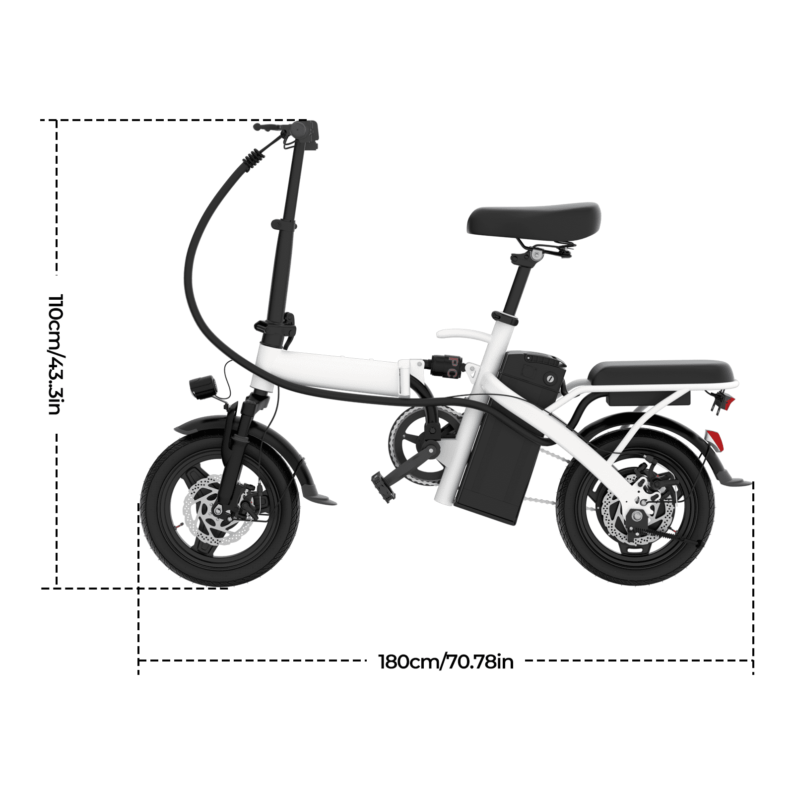 14 in 48V 400W Electric Bike for Adults - 20MPH High Speed, 16 Mile Range, Front and Rear Disc Brakes, Suspension Front Fork, Foldable Electric Bike White