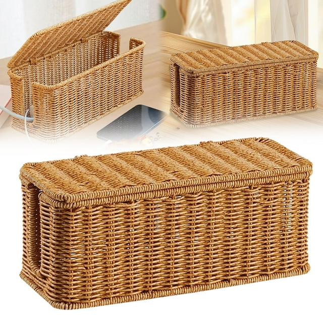 AKEGAMN Clearance! Large Cable Management Box Handwoven Imitation Rattan Organizer Box Decorative Box Cable Organizer Box For Desk Management Box To Hide And Power Strip Enhanced & : The woven struc