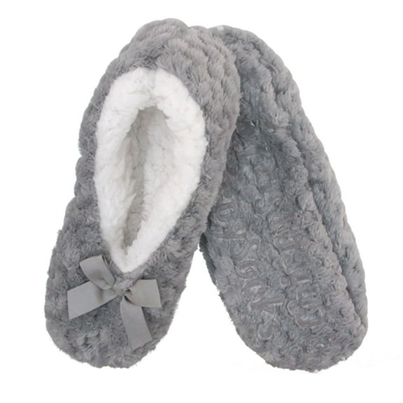 BambooMN Women's Warm Soft Touch Home Slippers with Non-Slip Grips - Grey - Extra Large - 1 Pair