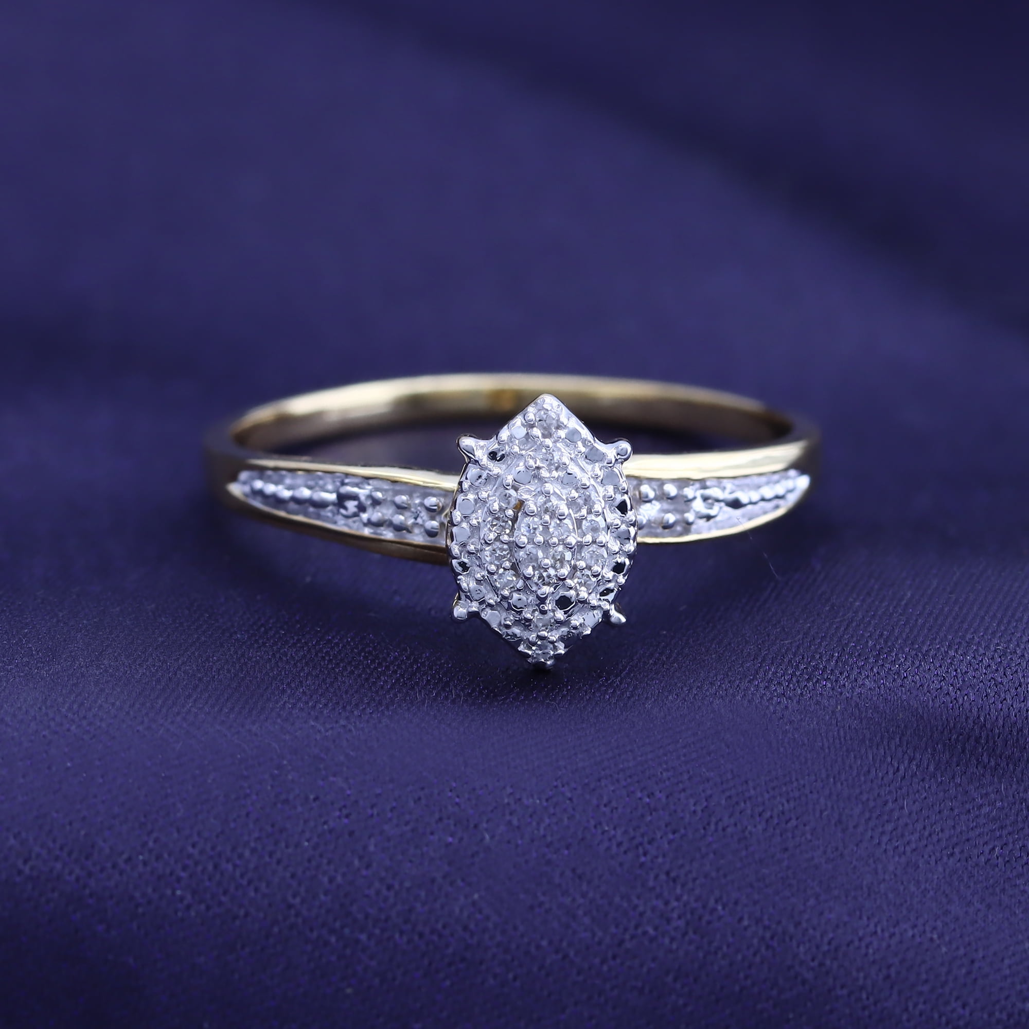 AFFY 14K Yellow Gold over Sterling Silver 0.03CT Natural Diamond Cluster Ring Jewelry for Womens-9