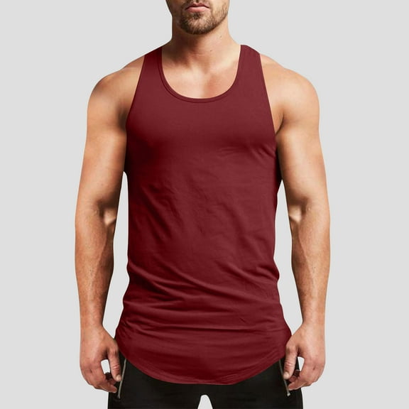 PNTUTB Summer Men's Solid Color Lightweight Breathable Curved Hem Casual Sports Crew Neck Tank Tops