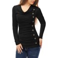 thumbnail image 1 of INSPIRE CHIC Women's Cowl Neck Buttons Decor Long Sleeves Ruched Top, 1 of 6
