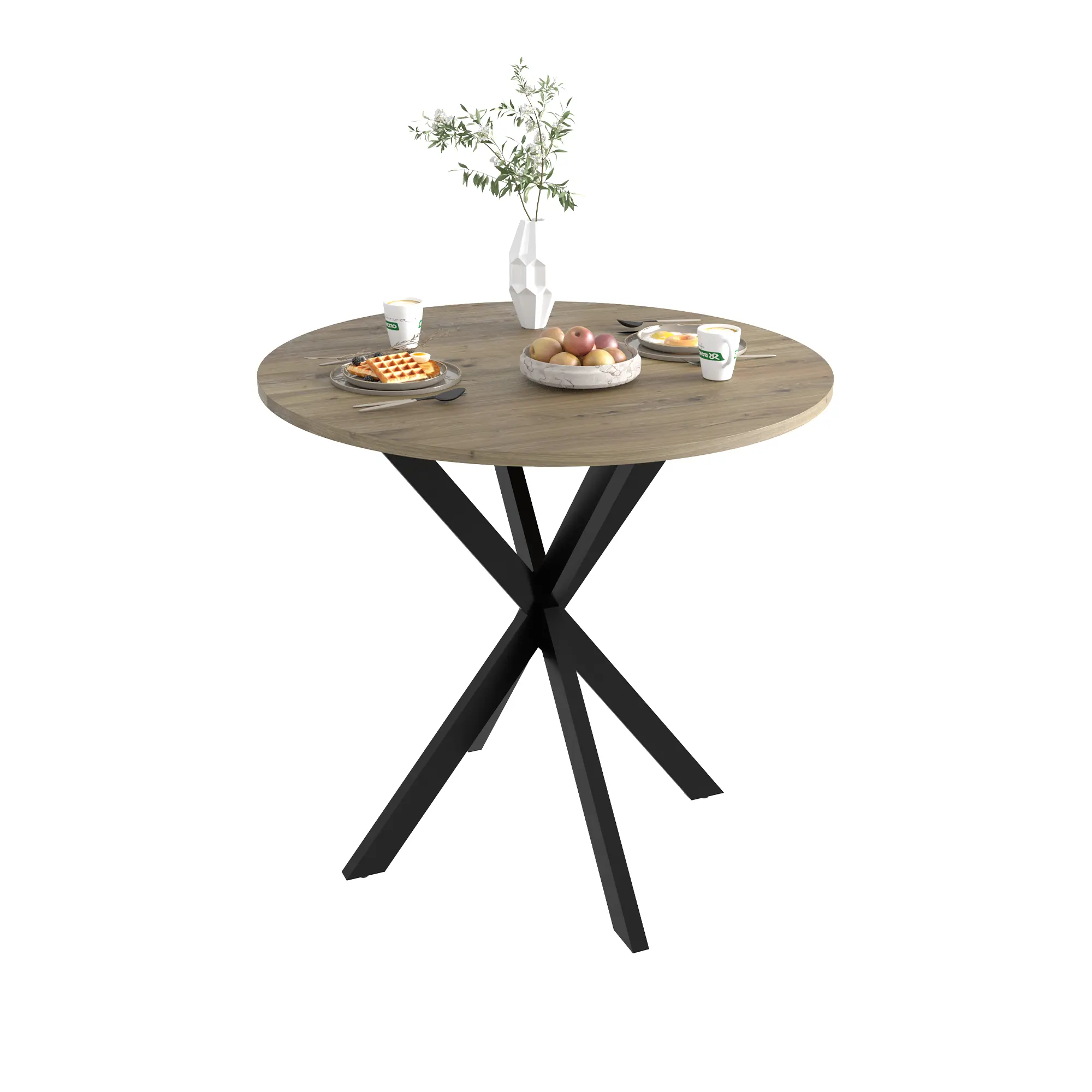 Aukfa Round Dining Table for 4, 31.5" Small Kitchen Table with MDF Top & Metal Legs for Kitchen, Living Room, Small Space, Vintage Industrial Style, Rustic Brown