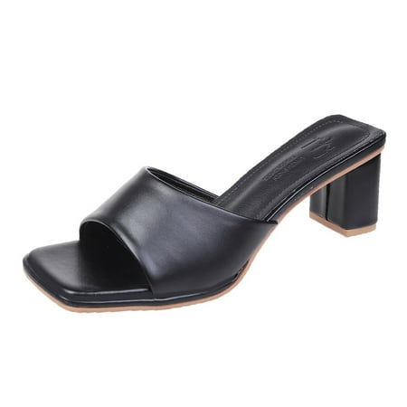 

ZAROYEAX Ladies Summer Fashion Solid Colour Elegant Thick Heel Square Head Smooth Sandals