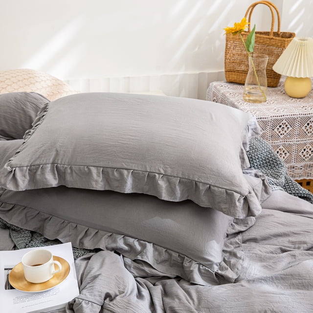 Move Over Gray Ruffle Pillow Shams Queen Ruffled Pattern Light Grey Boho Standard Pillowcases 100% Washed Microfiber