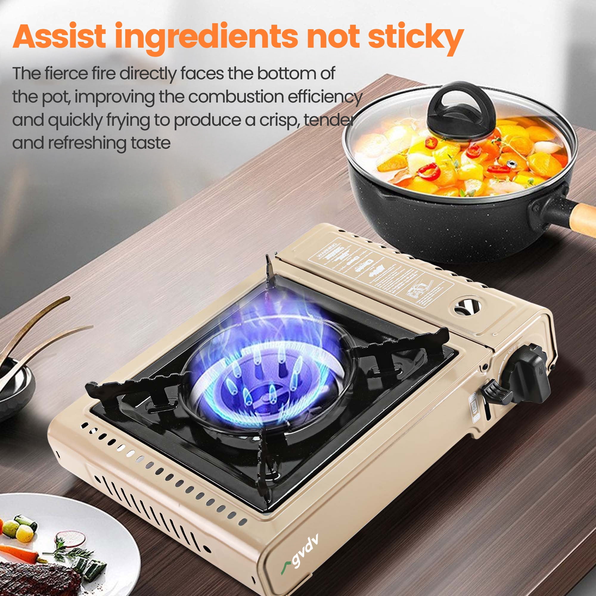 GVDV Portable Camping Stove, 1 Burner Butane Gas Stove with Updated Carrying Case