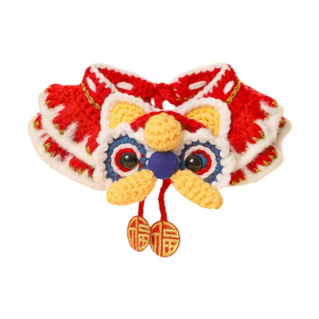 Collar de gato tejido para año Nuevo Chino, bufanda ajustable de ganchillo suave para vacaciones, León de baile para perro, accesorios de fotografía M
