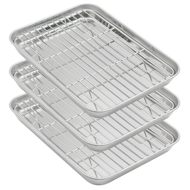 Aspire Baking Sheets and Racks Set, Stainless Steel Oven and Dishwasher Safe Wire Rack, Easy Clean-S 3 Pcs