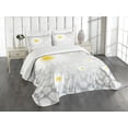 thumbnail image 3 of Ambesonne Hawaiian Quilted Bedspread Set 3 Pcs, Flowers Animal Dots, Queen Size, White and Pale Grey, 3 of 5