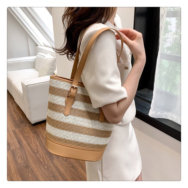 Bolsa De Hombro Bolso de mano para mujer, bolsos de paja, bolso de mano de verano, bolso grande de playa tejido (caqui) Likrtyny Para Estrenar