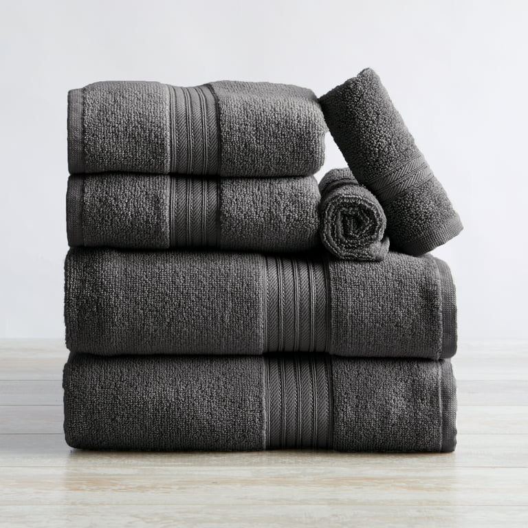 Great Bay Home Cotton Hotel & Spa Quality Quick-Dry Towel Set (6 Piece Set,  Dark Grey)