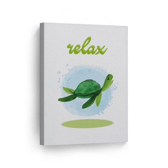 Smile Art Design Relax Typography Bathroom Decor CANVAS PRINT Turtle Kids Decor Bathroom Sign Kids Bathroom Wall Decor Nursery Wall Art Home Decoration Ready to Hang Made in USA- 12x8