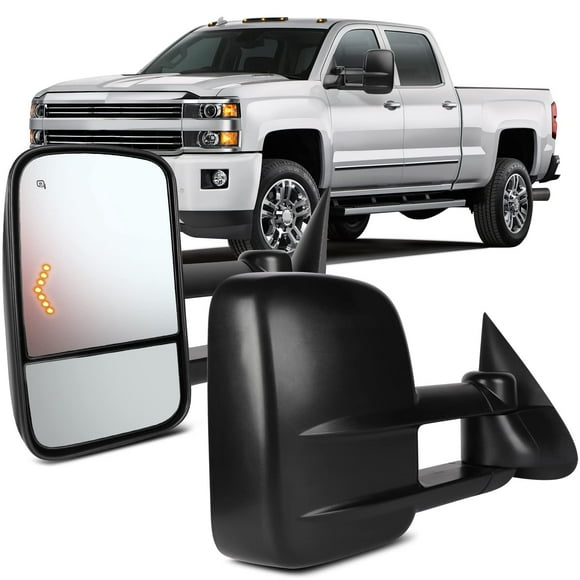 OCPTY Paire de Remorquage Chauffé Côté Conduit Clignotants Manuel Remorquage Télescopique Miroirs Adaptés pour 2003 2004 2005 2006 2007 pour Chevy pour GMC Silverado Sierra (07 Modèles Classiques)