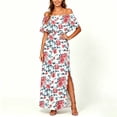 thumbnail image 6 of VBVC Women's Off The Shoulder Floral Maxi Dress , Summer Side Slit Dresses For Women , Ladies' Ruffle Boho Long Dress with Pockets,Red,S-2XL, 6 of 7
