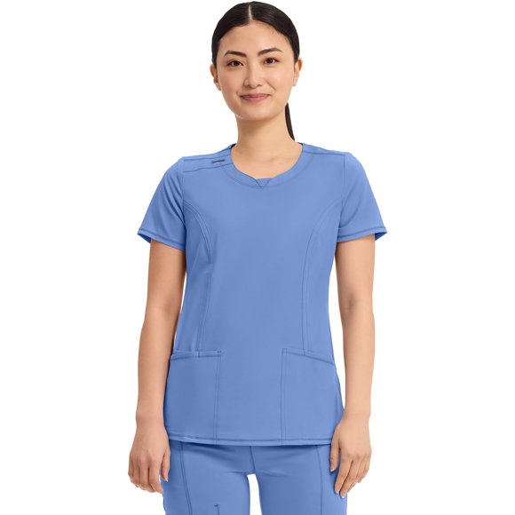 Top exfoliante Cherokee 2624A para mujer, cuello redondo, 3 bolsillos, XS Ciel