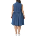 thumbnail image 3 of Agnes Orinda Women's Plus Size Denim Dress Lapel Sleeveless Button Down Cute Summer Midi Jean Babydoll Dresses 1X Blue, 3 of 7