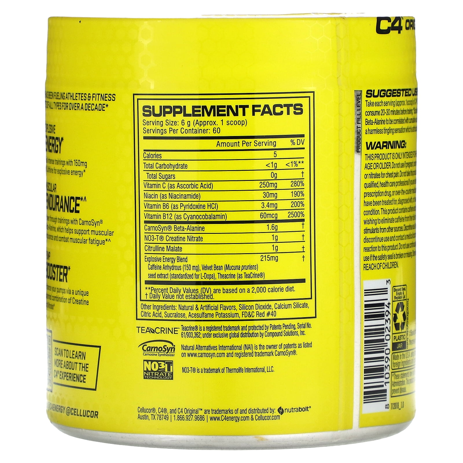 C4 Original Pre-Workout Powder, Fruit Punch, 60 Servings
