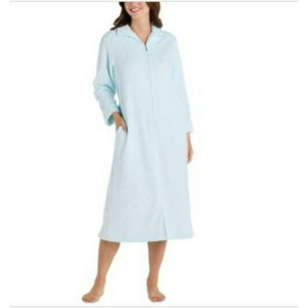 Miss Elaine Women's Blue Long Zip-Front Fleece Robe M