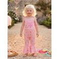 thumbnail image 5 of BemeyourBBs Baby Girl First Birthday Outfit 1st Birthday One Years Old Clothes Summer Waffled Romper Overalls Donut Sweet One Letter Embroidery Tie-up Strap Sleeveless Flared Jumpsuit, 5 of 9