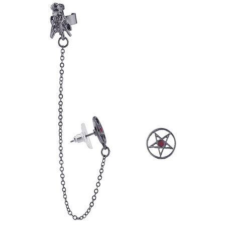 Hematite Round Earrings - Lux Accessories Hematite Mystical Pentagram Dragon Chain Ear Cuff Earrings