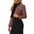 thumbnail image 4 of INSPIRE CHIC Tweed Cropped Jacket for Women's Stand Collar Double Breasted Office Elegant Plaid Blazer XS Red, 4 of 6