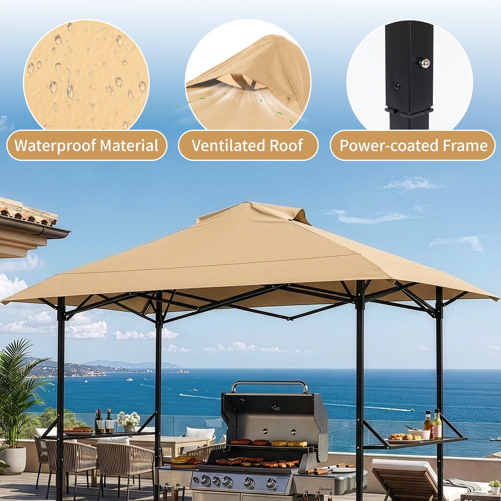 Zimtown 8' x 5' Grill Gazebo All-Weather Steel Construction w/ Bag for Patio, Backyard, BBQ (Khaki)