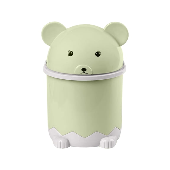 Flip Lid Desktop Wastebasket, Green Mini Bear Shape Trash Can for Bathroom Storage Household Living Room, Thickened Basket for Small Spaces