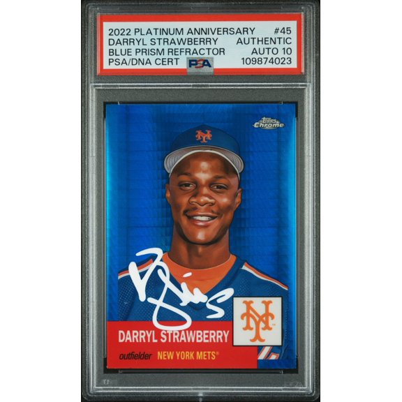 Darryl Strawberry 2022 Topps Chrome Blue Prism Refractor Card #45 Auto PSA 10 23