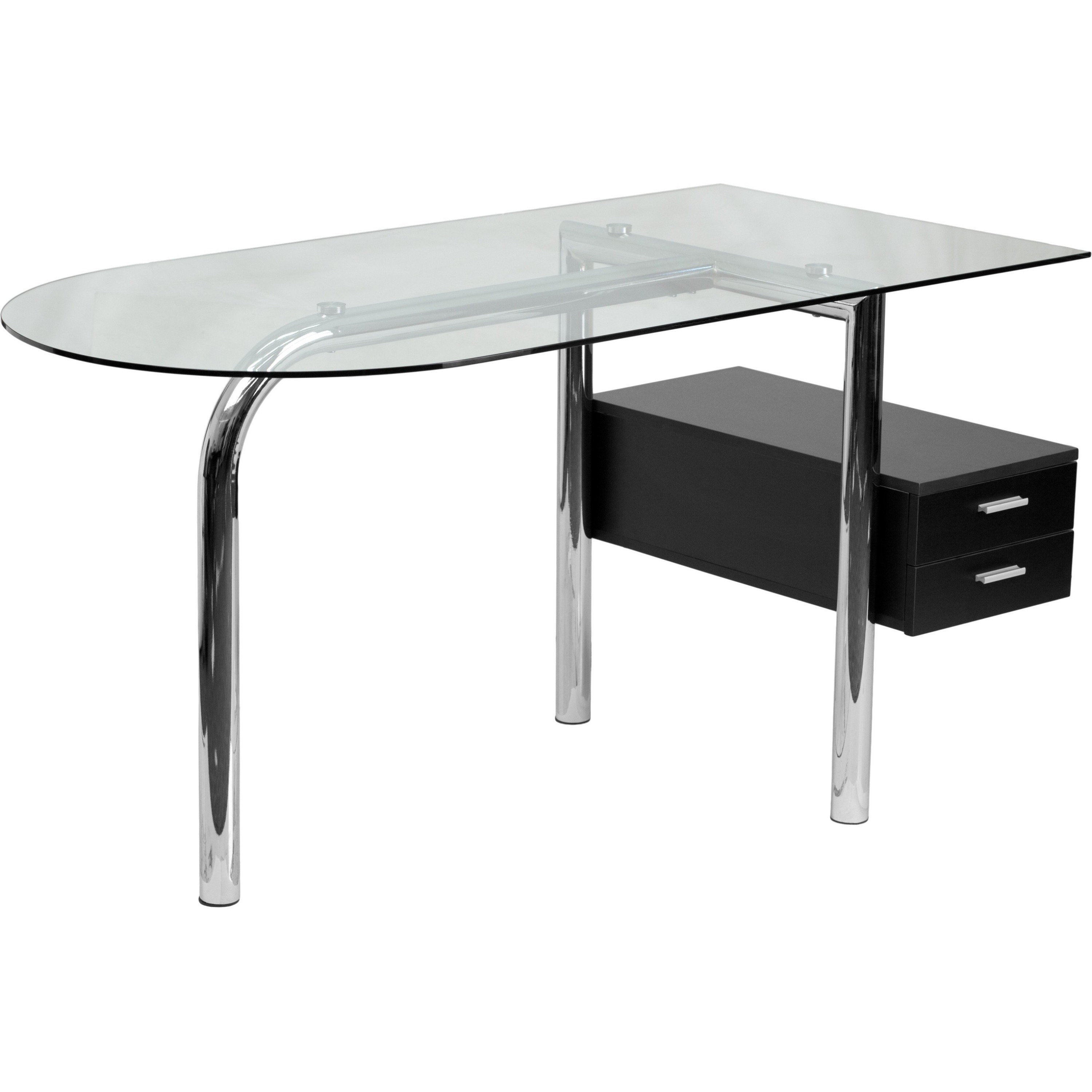 Flash Furniture Glass Computer Desk with 2 Drawer Pedestal, Chrome
