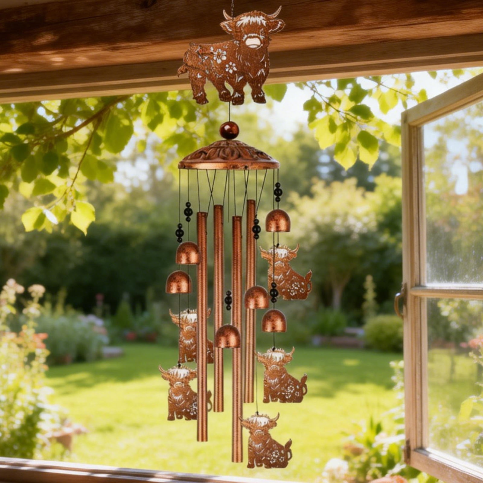 Highlands Cow Wind Chimes Outdoor Memorial Sympathy Wind Chimes Metal Windchime for Outside,Backyard Garden Decors