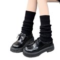 thumbnail image 2 of 1 Pair Winter Calf Covers Knitted Anti-slip High Elasticity JK Lolita Style Solid Color Piled Socks Elastic Thickened Daily Wear Sports Outing Leg Warmers, 2 of 7