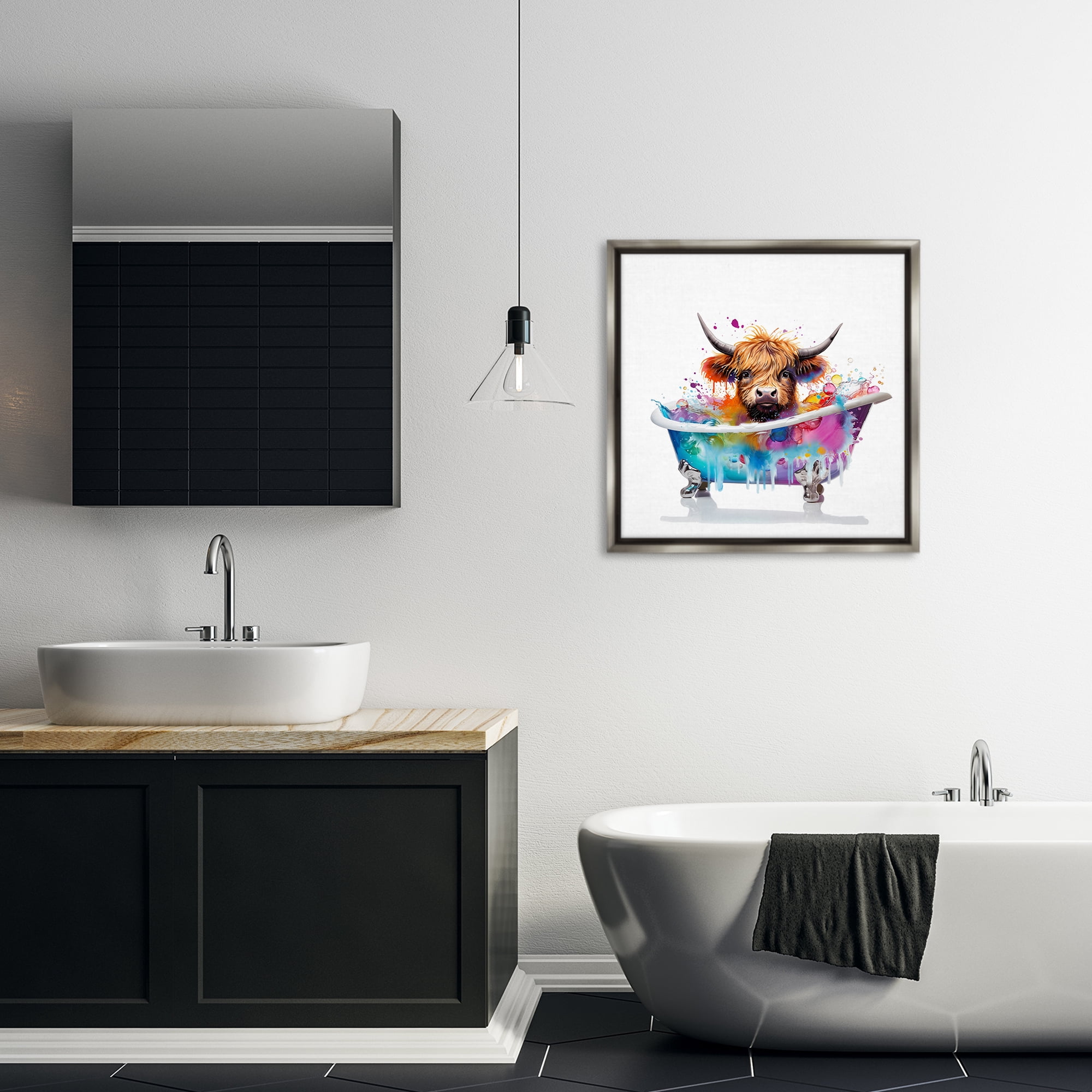 Stupell Industries Vivid Bath Time Cattle Typography Painting Gray Floater Framed Canvas Art Print Wall Art, 25 x 25