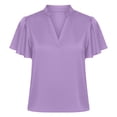 thumbnail image 4 of Camisetas de Verano de Manga Corta de las Mujeres de Cuello en V de Estiramiento de Cuatro Vías, Camisetas Casuales de las Mujeres de Color Sólido, 4 of 9