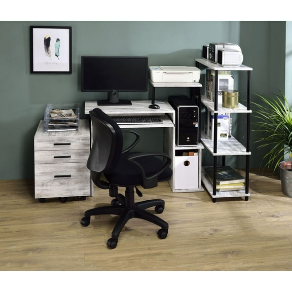 Antique White & Black Finish Rectangular Computer Desk with Storage and Shelf Perfect for Home Office and Study