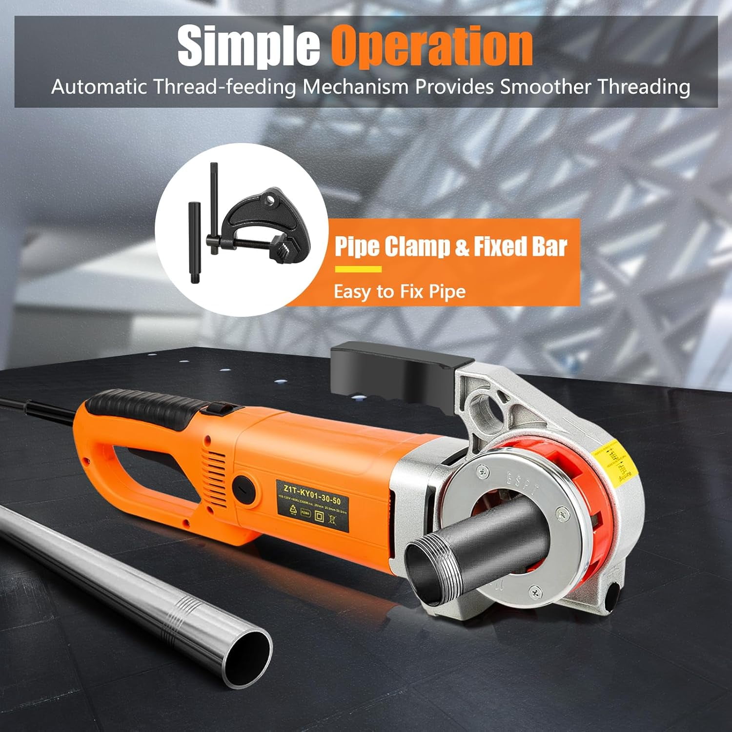 Electric Pipe Threading Tool, 2300W Pipe Threader Machine with 6 Dies 1/2"-2", Pipe Cutter Kit with Storage Box for Cutting Threads of Galvanized | Iron | PP | Aluminum | Steel Plastic Pipes