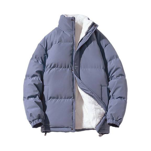 IYTR Fashion Casual Warm Down Coats with Pocket Long Sleeve Jacket Zipper Stand-up Collar Mens Winter Jacket Solid Color Blue M