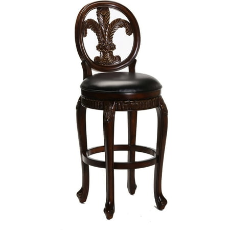 Hillsdale Furniture Fleur De Lis Fleur De Lis Triple Leaf Bar Stool with Leather Seat, Distressed Cherry Finish with Cooper Highlights ()