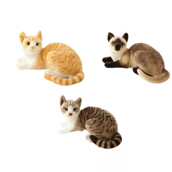 3 rellenos de felpa de animales de gatos siameses de simulación para regalos