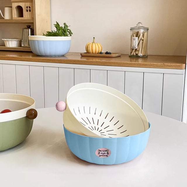 Birdeem Double Layer Vegetable and Fruit Washing Basket, Collapsible Drainer Container with Handle, Multifunctional Storage Basket for Kitchen Counter Organization