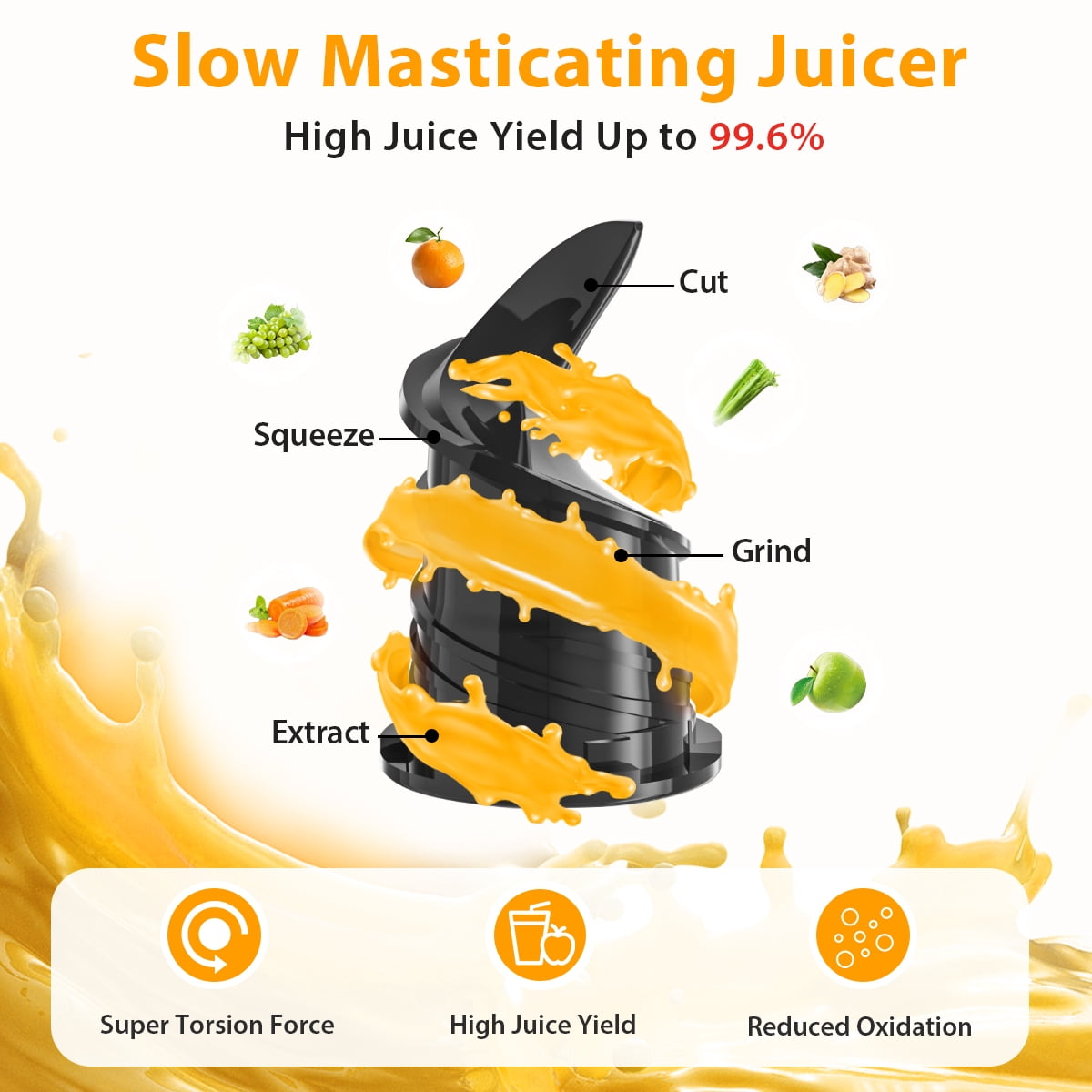 Aeitto Mega4 Cold Press Juicer, Juicer Machines with 4.35" Large Feed Chute for Whole Fruits & Vegetables, Slow Juicer Easy to Clean, Juice Extractor Self Feeding, Easy to Assemble