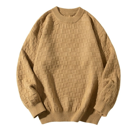 GigrtiJin Mens Round Neck Sweaters Long Sleeved Pullover Sweater Tops Loose Casual Warm Solid Color Sweaters