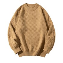 hotojiny Fall Sweaters for Men Thermal Warm Long Sleeve Textured Pullover Big and Tall Crew Neck Loose Winter Tops
