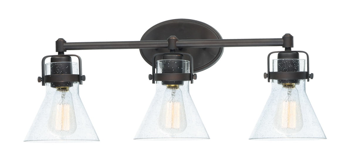 Bathroom Vanity 3 Light Bulb Fixture With Oil Rubbed Bronze Finish Steel and Glass Material MB