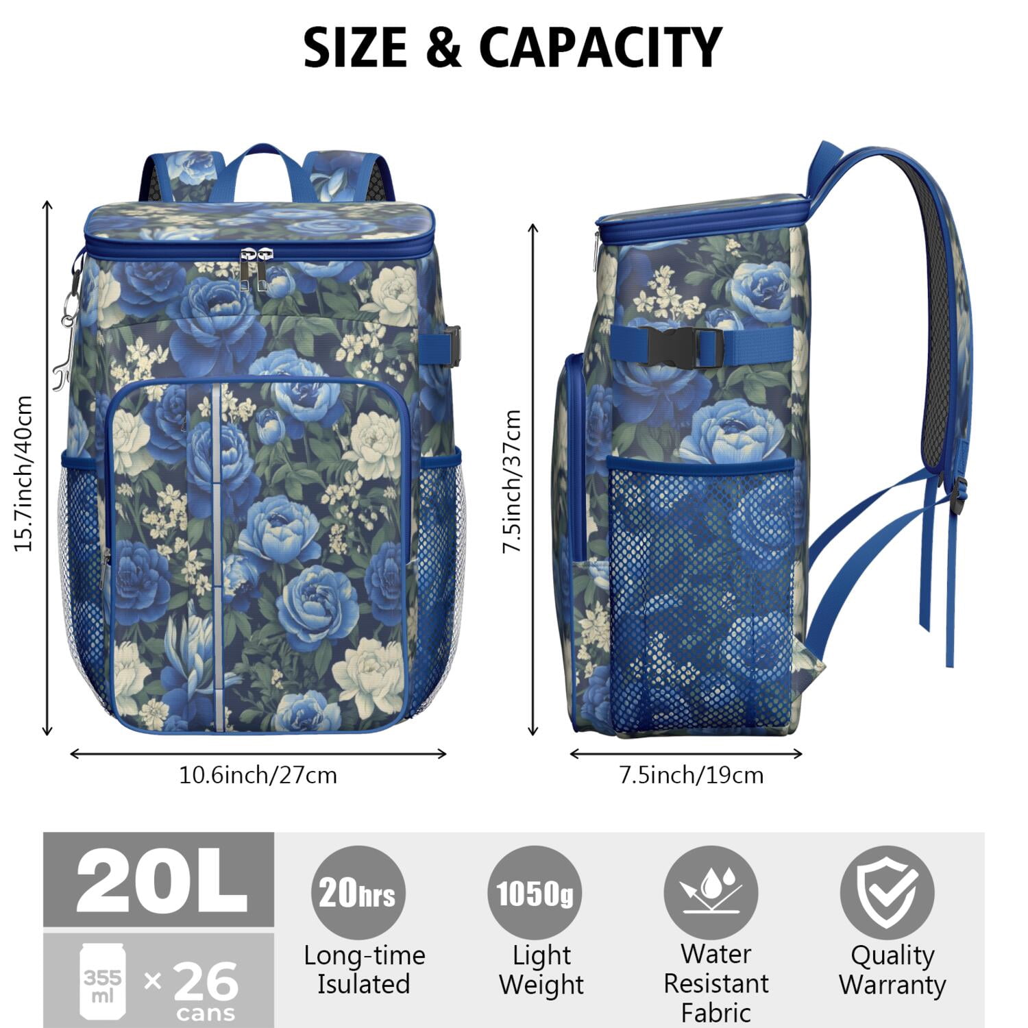 Travel Cooler Bag - Pioneer Flower Camping Beer Cooler Backpack with Bottle Opener- Waterproof Insulated Picnic Backpacks - Cooler Bag for Beach