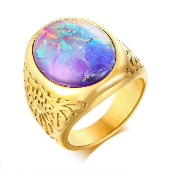 Men's Ring Stainless Steel Band with Opal Stone Men and Gold Trend Ring Jewelry Gift for Him Statement Ring Fashion Ring