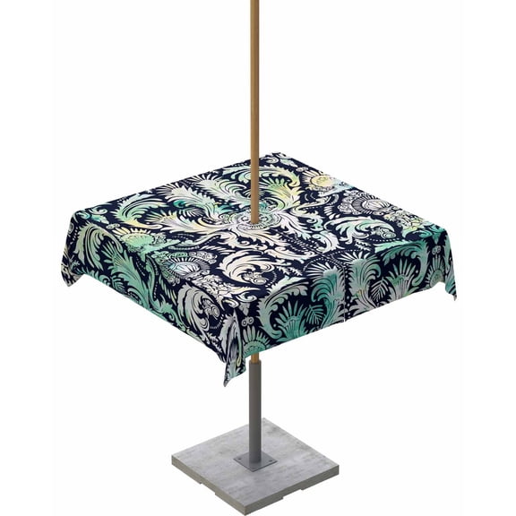 Dmask Seamless Vector Pattern Square Tablecloth with Zipper,Waterproof Table Cloth with Umbrella Hole Patio Tablecloths for Outdoor Tables,Vintage Ornate Style Washable Spillproof Table Cover