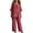 A Red, variant on 2 Piece Sets for Women Summer Ndbuld Women’s Fashion Pinstripe V- Neck Short Sleeve Elastic Waist Pocket Long Pants Sets Red S