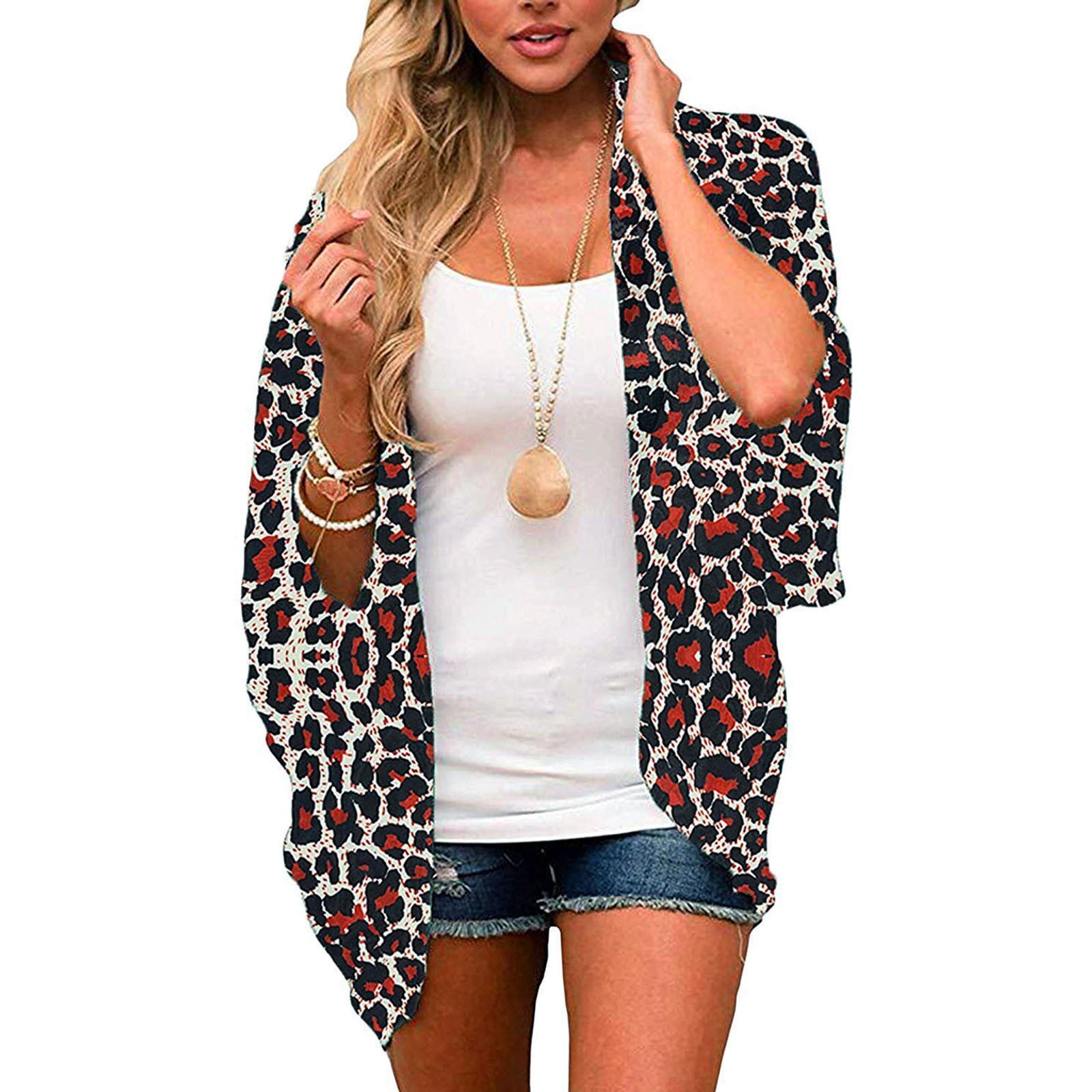 Khaki Womens Kimono Women's Printed Kimono Sleeve Cardigan Loose Covered Casual Shirt Tops