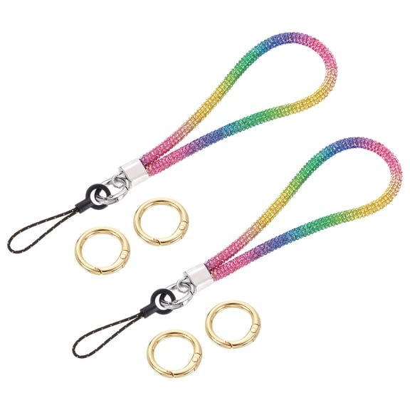 2Pcs Bling Wristlet Lanyards, 5.3" Rhinestone Keychain Strap, Multicolored
