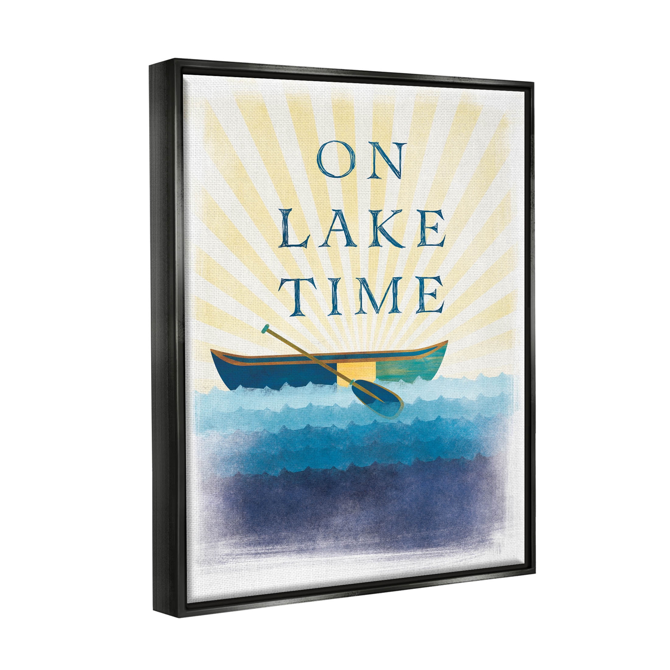 Stupell Industries On Lake Time Relaxing Sun Rays Graphic Art Jet Black Floating Framed Canvas Print Wall Art, Design by JJ Design House LLC